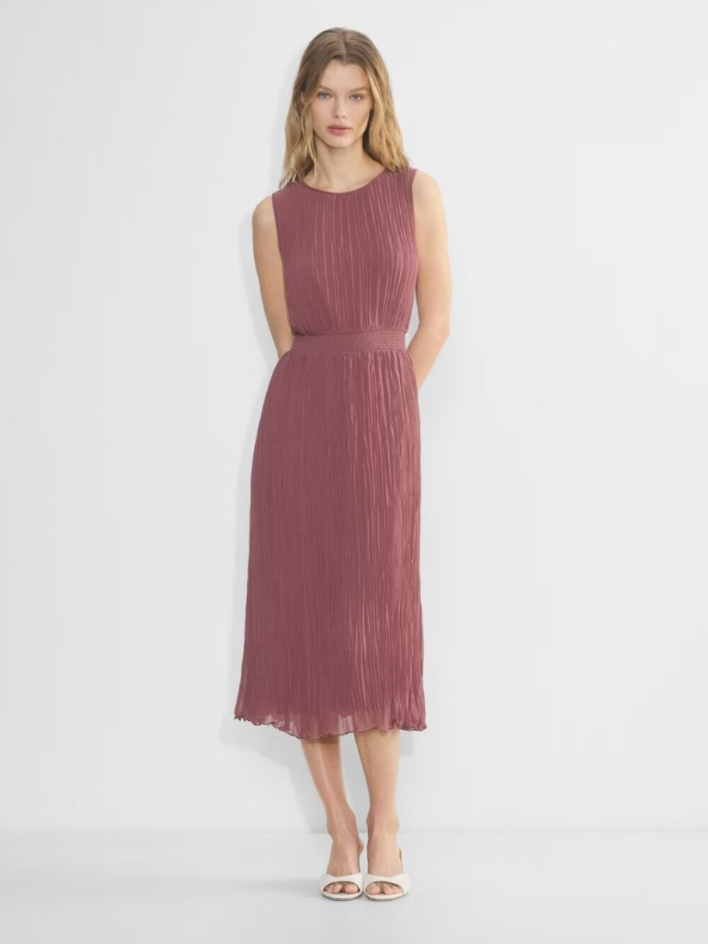 Aritzia Wilfred Mabel Dress Size S in Mauve Opera Rose, Sleeveless Midi Pleated